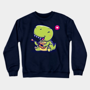 Cute Dinosaur Playing Guitar Cartoon Crewneck Sweatshirt